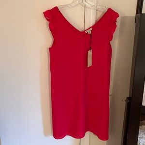 Elaine Rose flirty hot pink ruffle shoulder, sleeveless dress